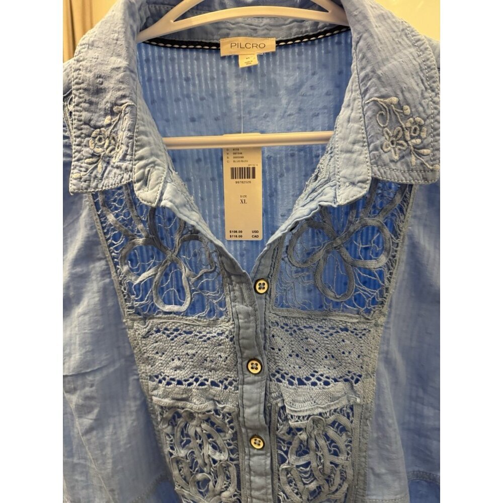 NWT Size XL - Anthropologie 100% Cotton Lace Swing Blouse Blue (NWT USD 108) - Picture 10 of 15
